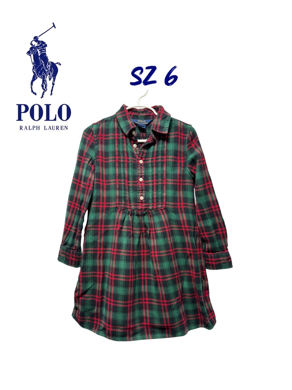 Polo Ralph Lauren Girls Plaid Flannel Shirtdress | Green & Red | Size 6